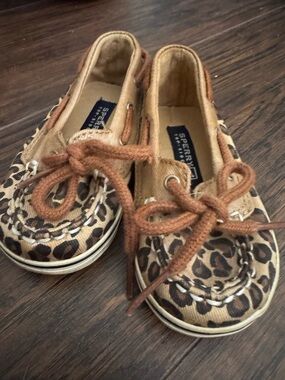 Sperry Kids Leopard Print Moccasin Boat Shoes - Tan/Brown